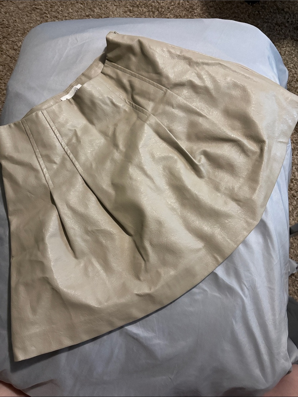 Taupe Faux Leather Pleated A-Line Skort